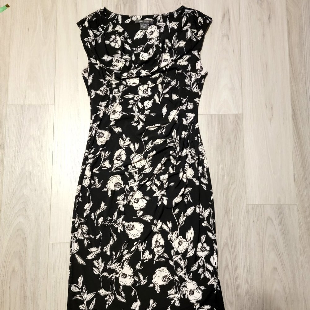 Black Floral Dress with Ruched Neckline